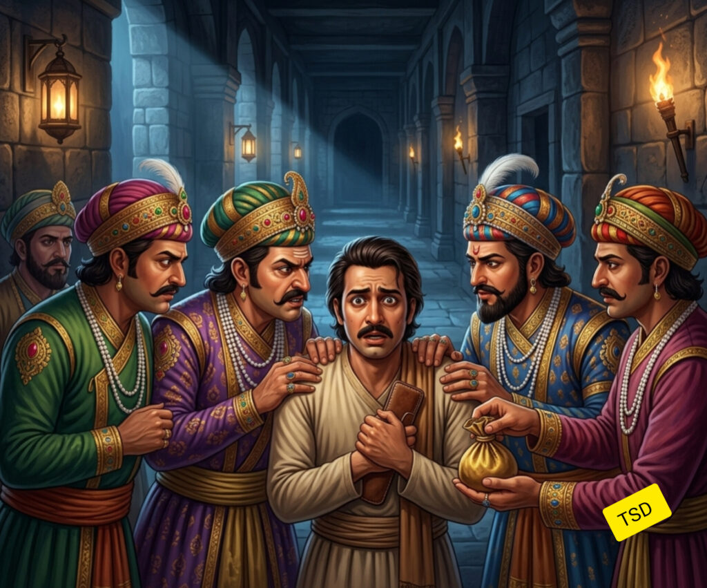 ईर्ष्यालु मंत्री नाई को अपने षडयंत्र में मिलाते हुए