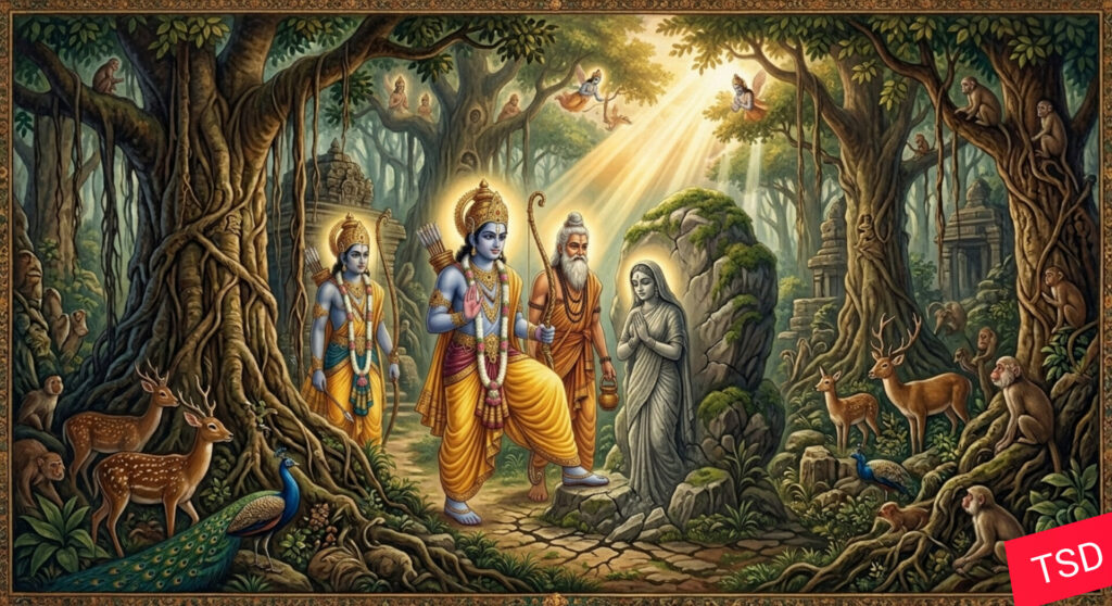 अहिल्या उद्धार — राम के चरण स्पर्श से पत्थर से स्त्री बनीं — बालकांड