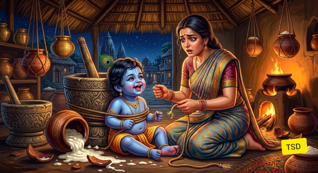 उखल बंधन लीला यशोदा कृष्ण रस्सी