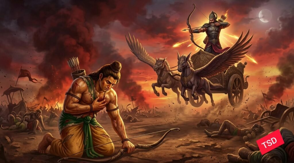 मेघनाद के वार से घायल होकर गिरे लक्ष्मण, लंका कांड रामायण का युद्ध